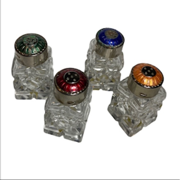 Set of 4 Raimond Silverplate Salt & Pepper Cellars Shakers Different Color Caps - Picture 2 of 6